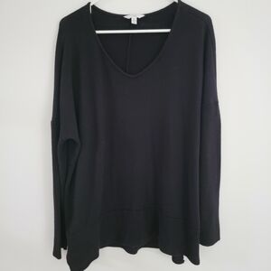 Time and Tru Cozy Black V-Neck Sweater With Ribbed Details XL
